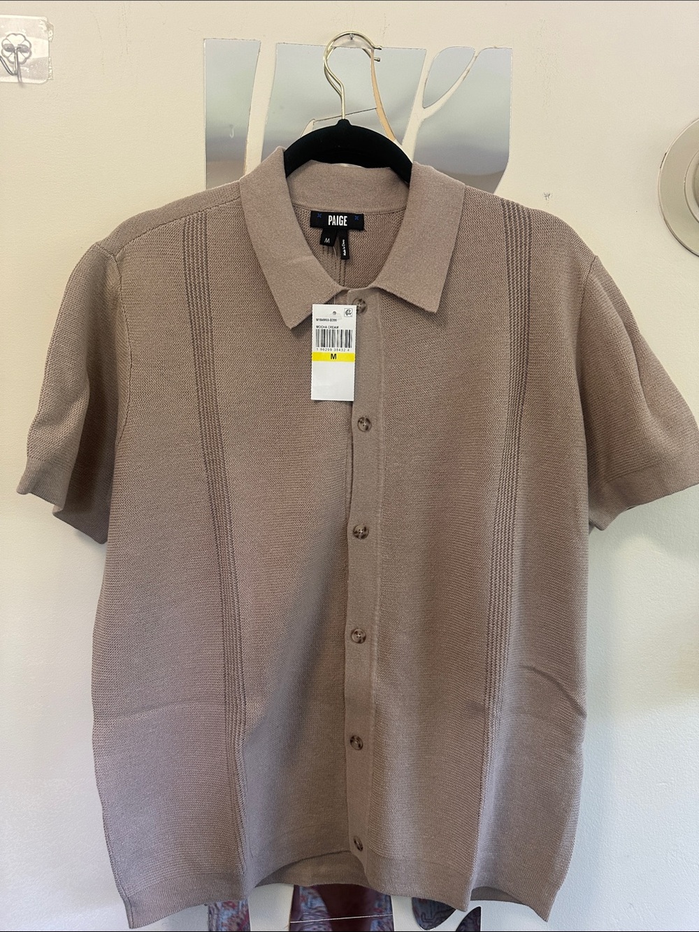 NWT PAIGE Mendez Button Up Sweater Shirt - Men's M Mocha Cream
